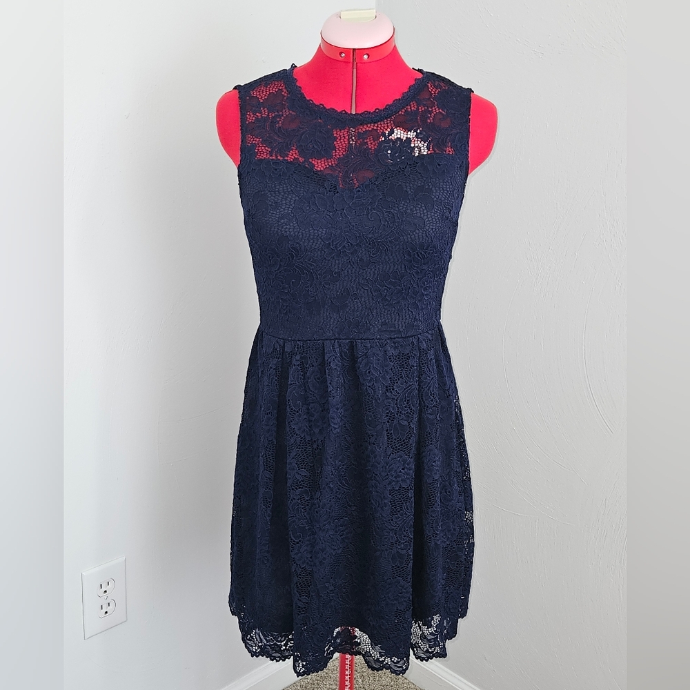 Navy Lace Cocktail Dress Francesca's Size M DA7054
